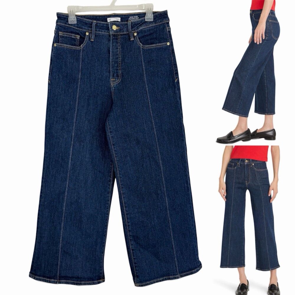 Good American Good Waist Palazzo Crop Jeans Sz 12 | 31 Wide Leg High Rise 26.5 L